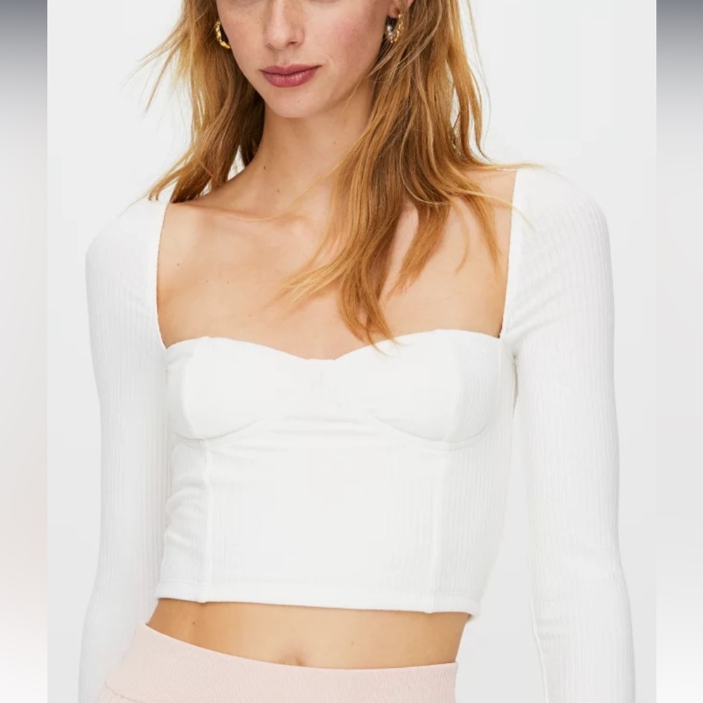 Aritzia white Ribbed Long Sleeve monique top xs
